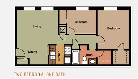 Two Bedroom / One Bath - 800 Sq. Ft.*